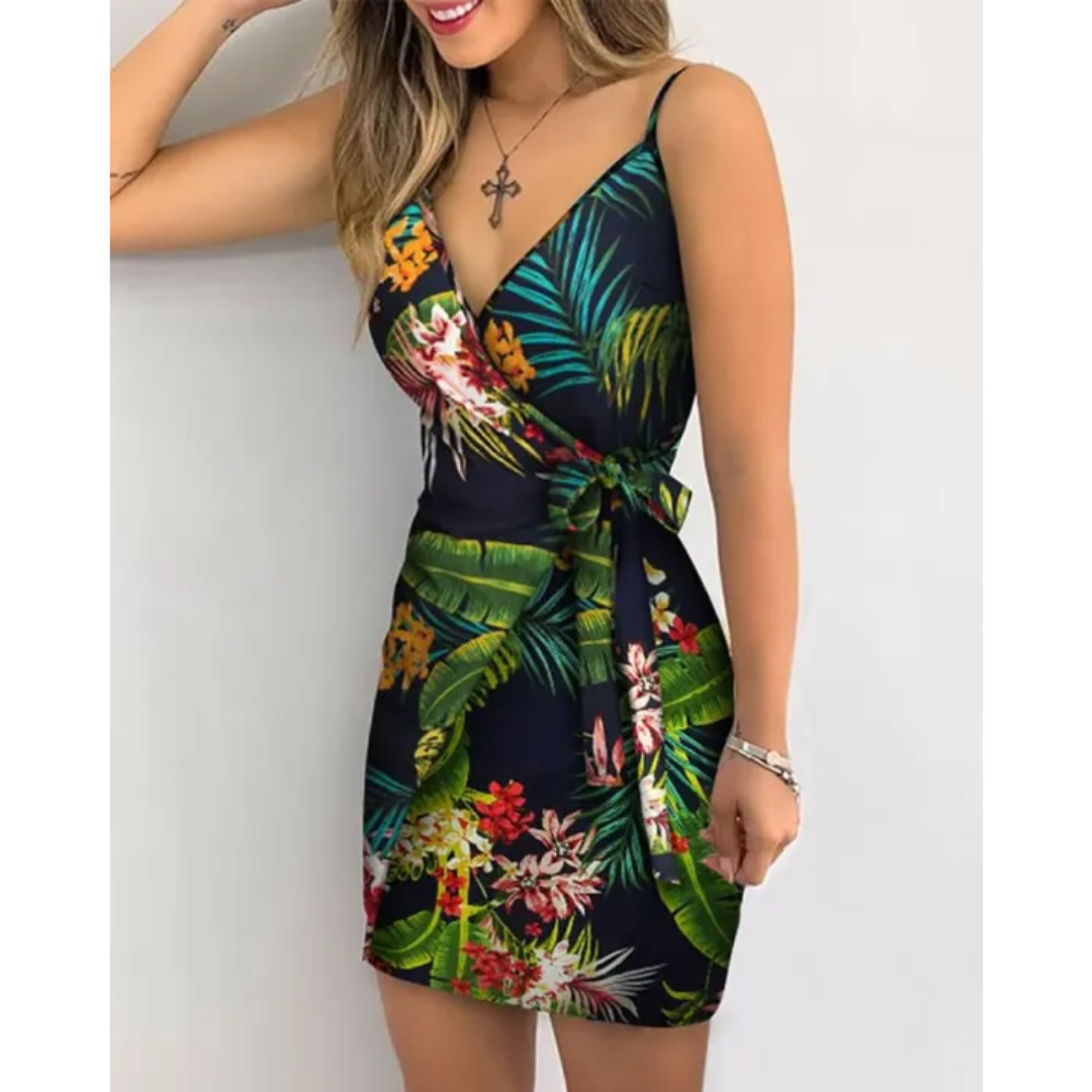 Chic Sleeveless Wrap Bodycon Mini Dress