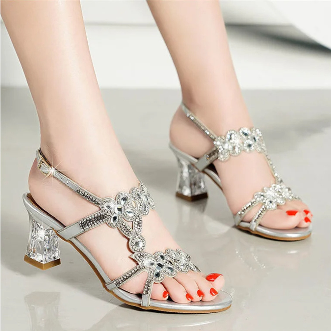 Glittering Crystal Buckle High Heel Sandals