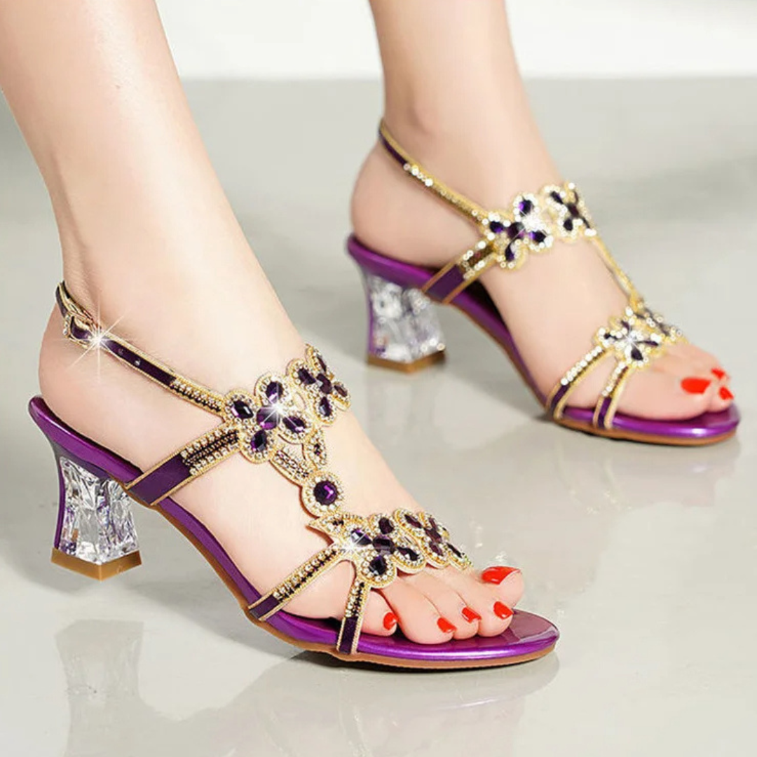 Glittering Crystal Buckle High Heel Sandals