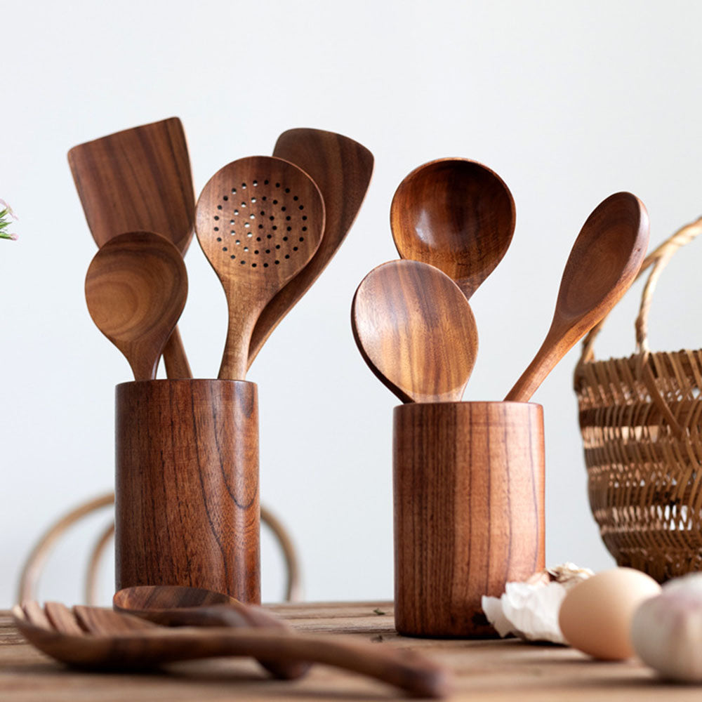 Premium Wooden Kitchen Utensil Set - Durable & Easy Clean