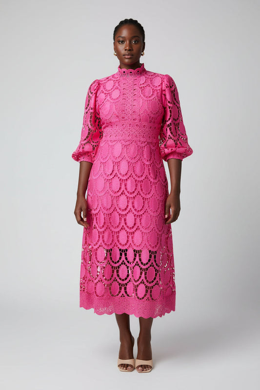 Beautiful Floral Midi Lace Dress - Luxivelle