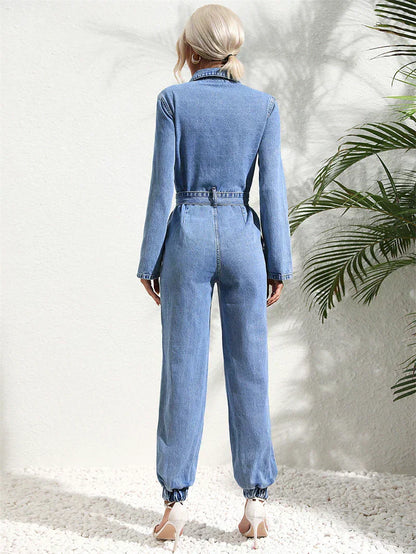 Trendy Blue Jean Work Jumpsuit