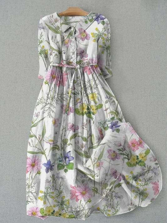 Classic Floral Summer Dress with Adjustable Waist - Luxivelle