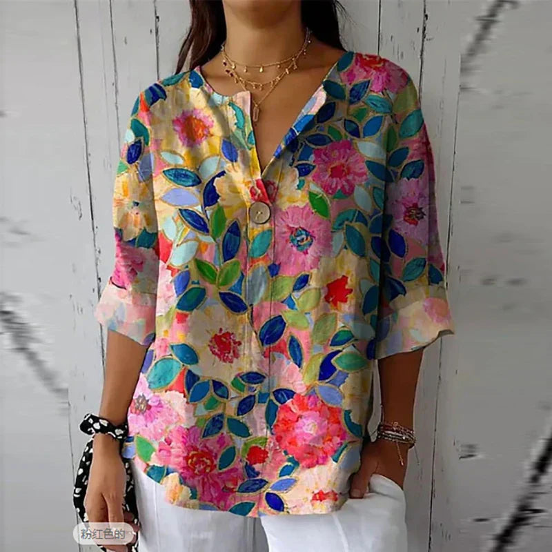 Ladies Pretty Flower Short Sleeve Top - Luxivelle