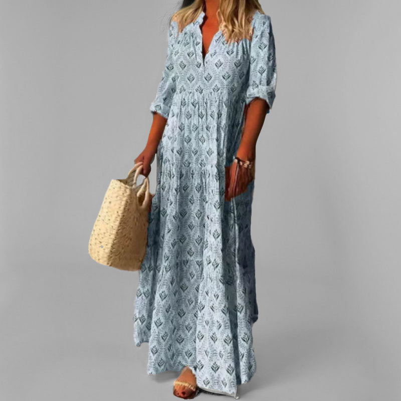 Vintage V-Neck | Maxi Dress with Sleeves for Women 3