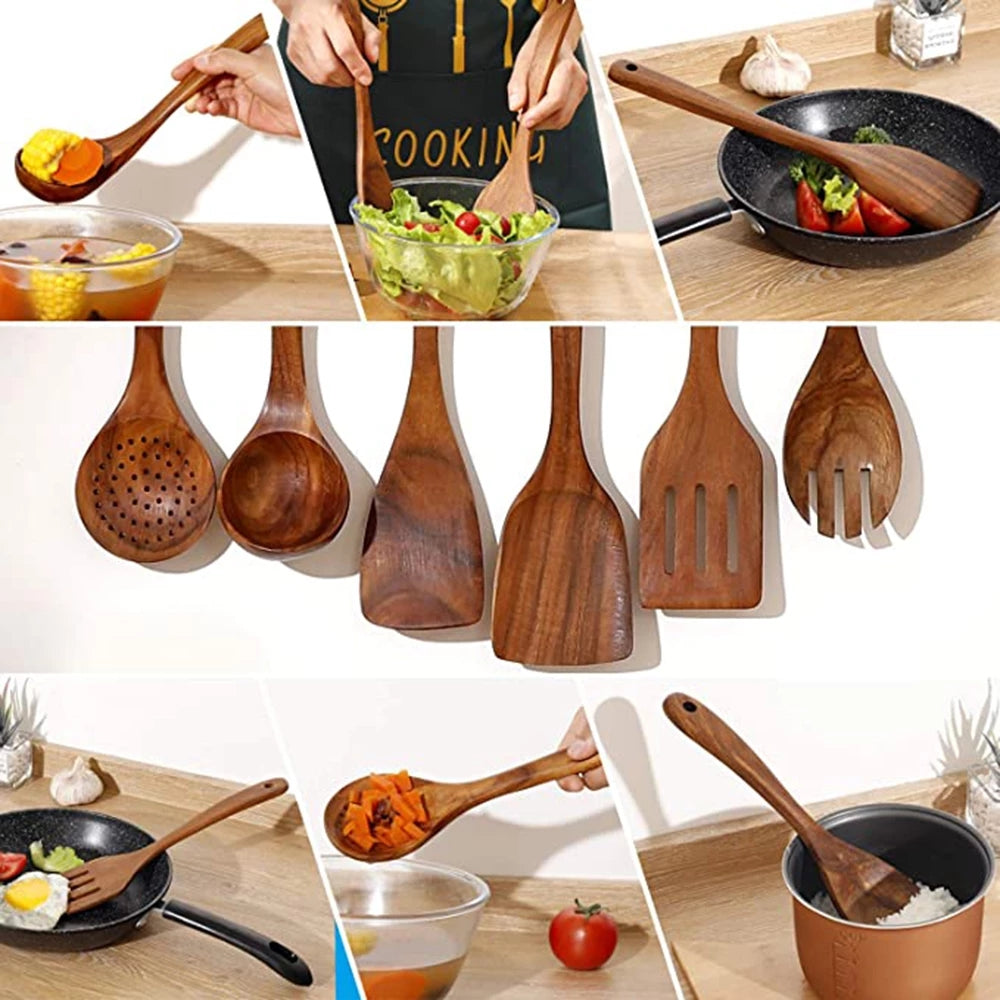Premium Wooden Kitchen Utensil Set - Durable & Easy Clean