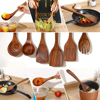 Premium Wooden Kitchen Utensil Set - Durable & Easy Clean