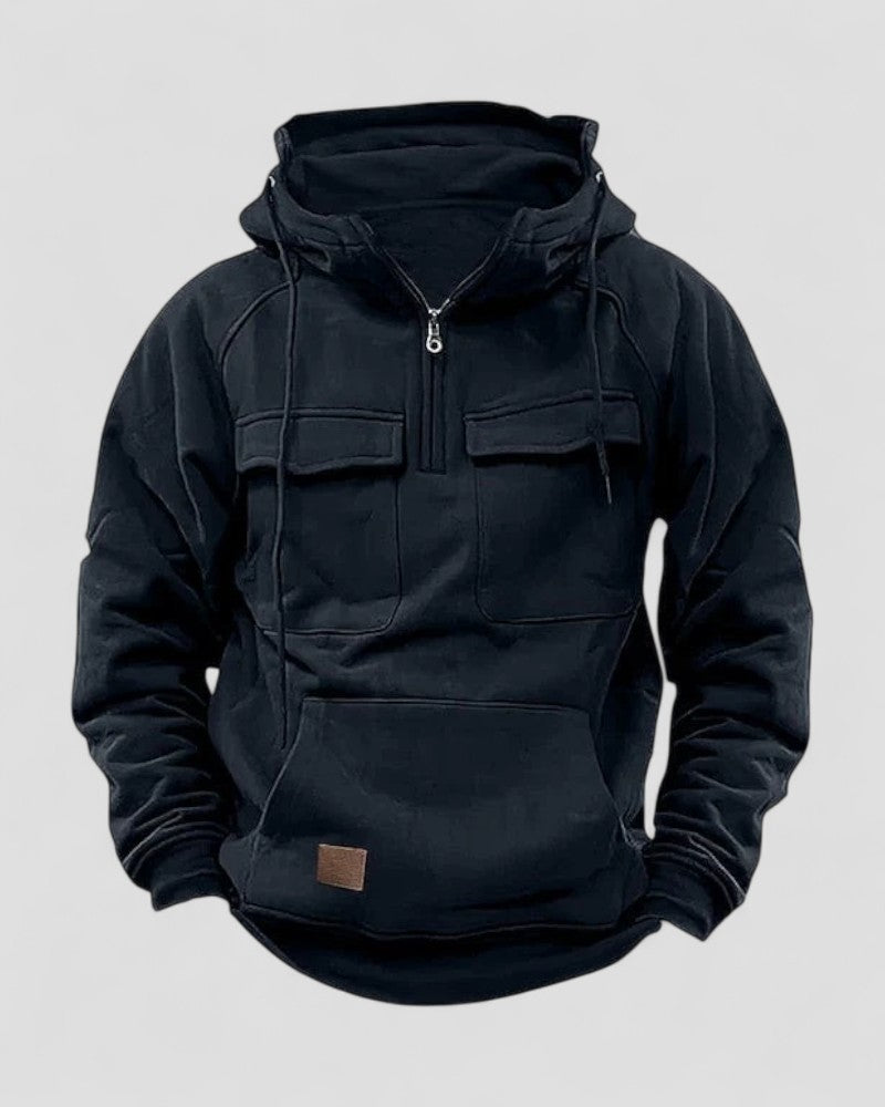 VogeLuxe | Cotton Blend Premium Winter Half Zip Hoodie for Men with Utility Pockets 0