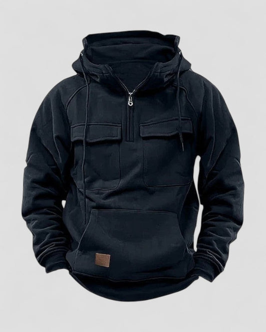 VogeLuxe | Cotton Blend Premium Winter Half Zip Hoodie for Men with Utility Pockets 0