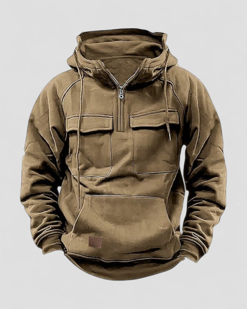VogeLuxe | Cotton Blend Premium Winter Half Zip Hoodie for Men with Utility Pockets 1