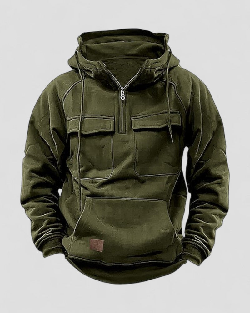VogeLuxe | Cotton Blend Premium Winter Half Zip Hoodie for Men with Utility Pockets 2