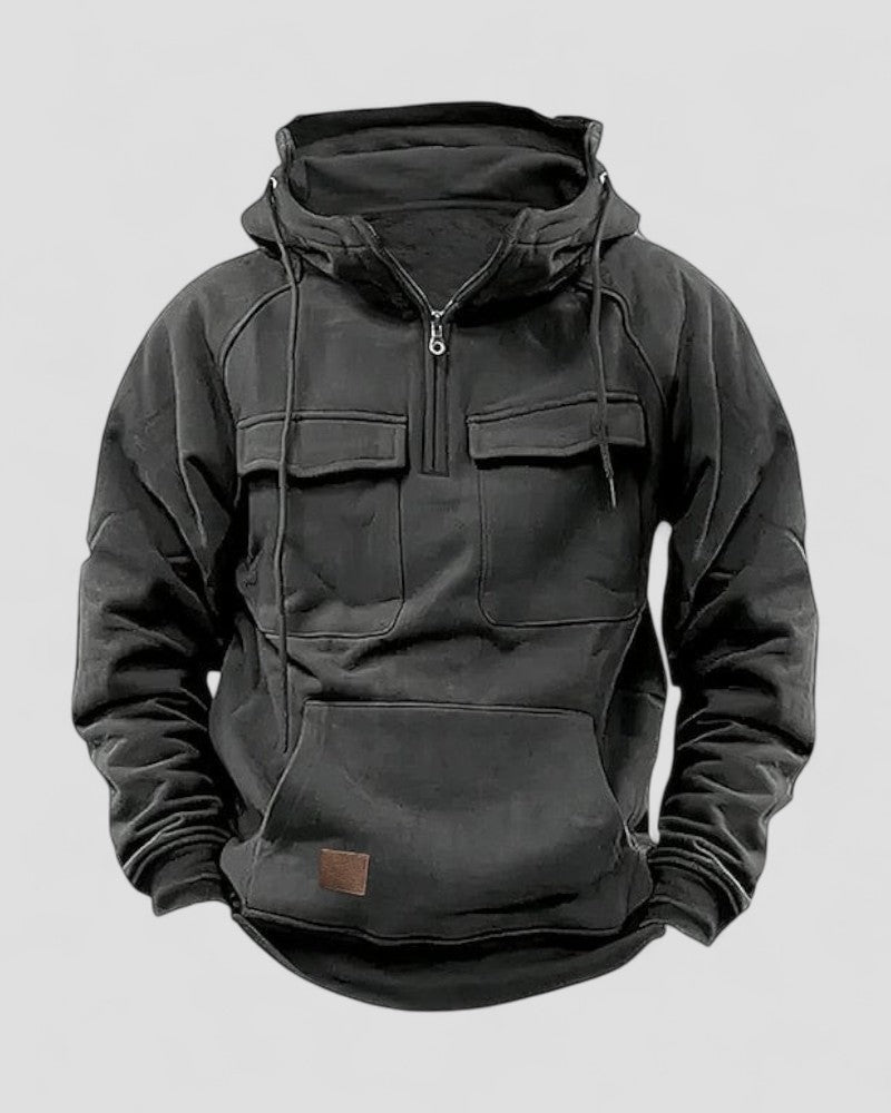 VogeLuxe | Cotton Blend Premium Winter Half Zip Hoodie for Men with Utility Pockets 3