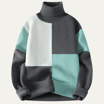 VogeLuxe | Men’s Bold Colorblock Turtleneck Sweater 4