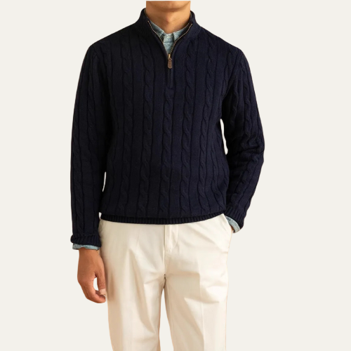 VogeLuxe | Men’s Cable-Knit Quarter-Zip Jumper 4