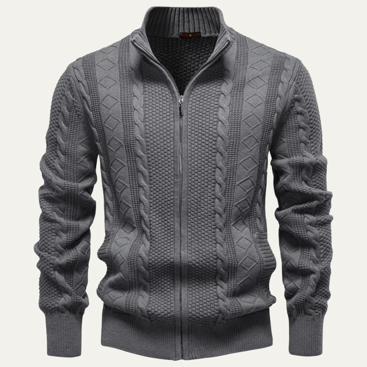 VogeLuxe | Men’s Cable Knit Full Zip Cardigan 1