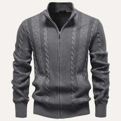 VogeLuxe | Men’s Cable Knit Full Zip Cardigan 1