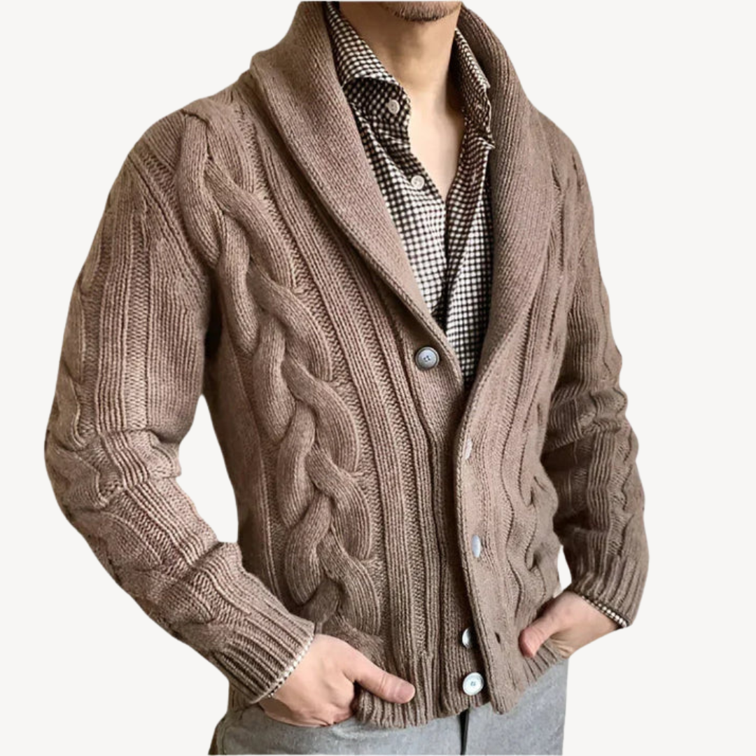 VogeLuxe | Men’s Cable Knit Shawl Cardigan 1