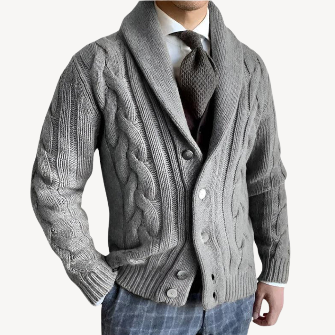 VogeLuxe | Men’s Cable Knit Shawl Cardigan 2