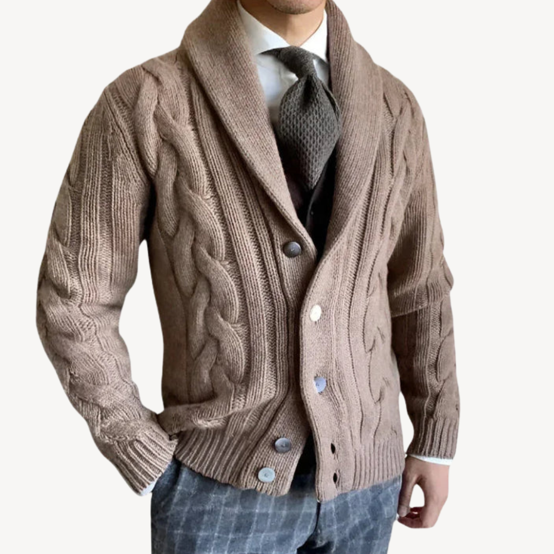 VogeLuxe | Men’s Cable Knit Shawl Cardigan 3