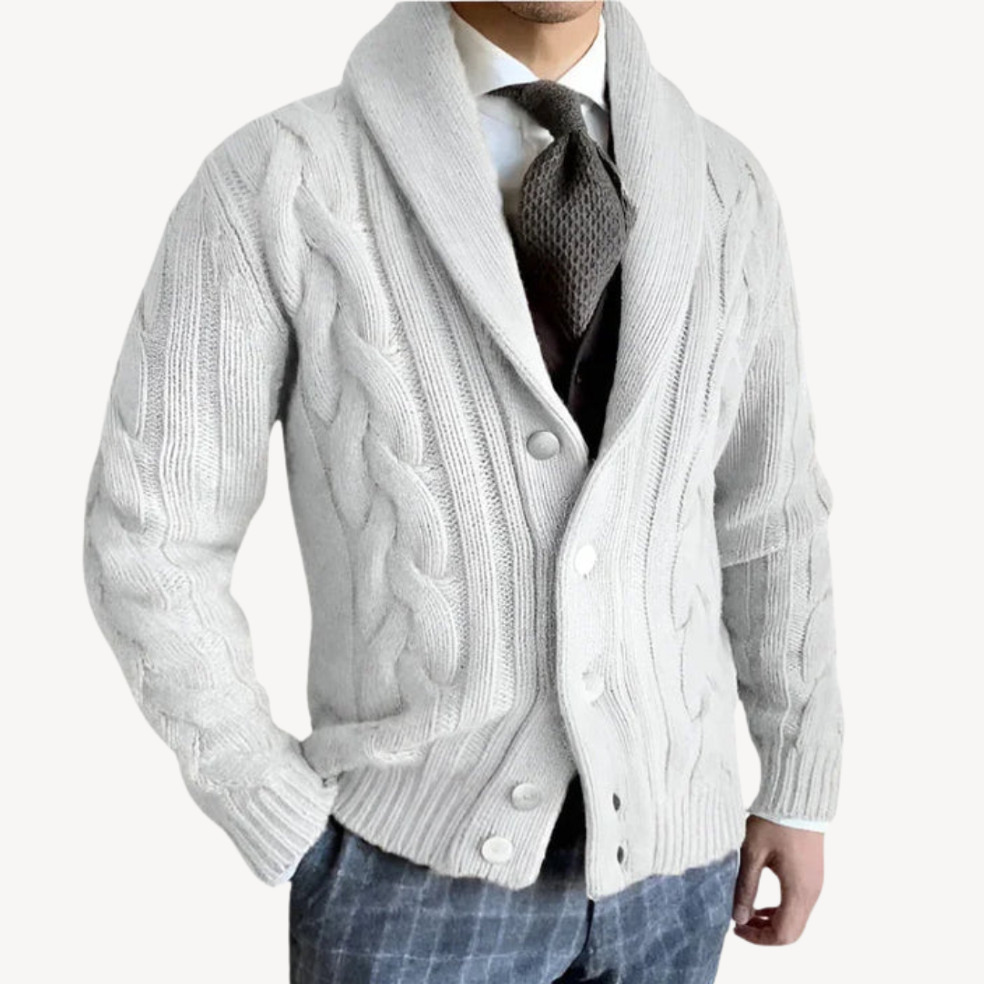 VogeLuxe | Men’s Cable Knit Shawl Cardigan 4