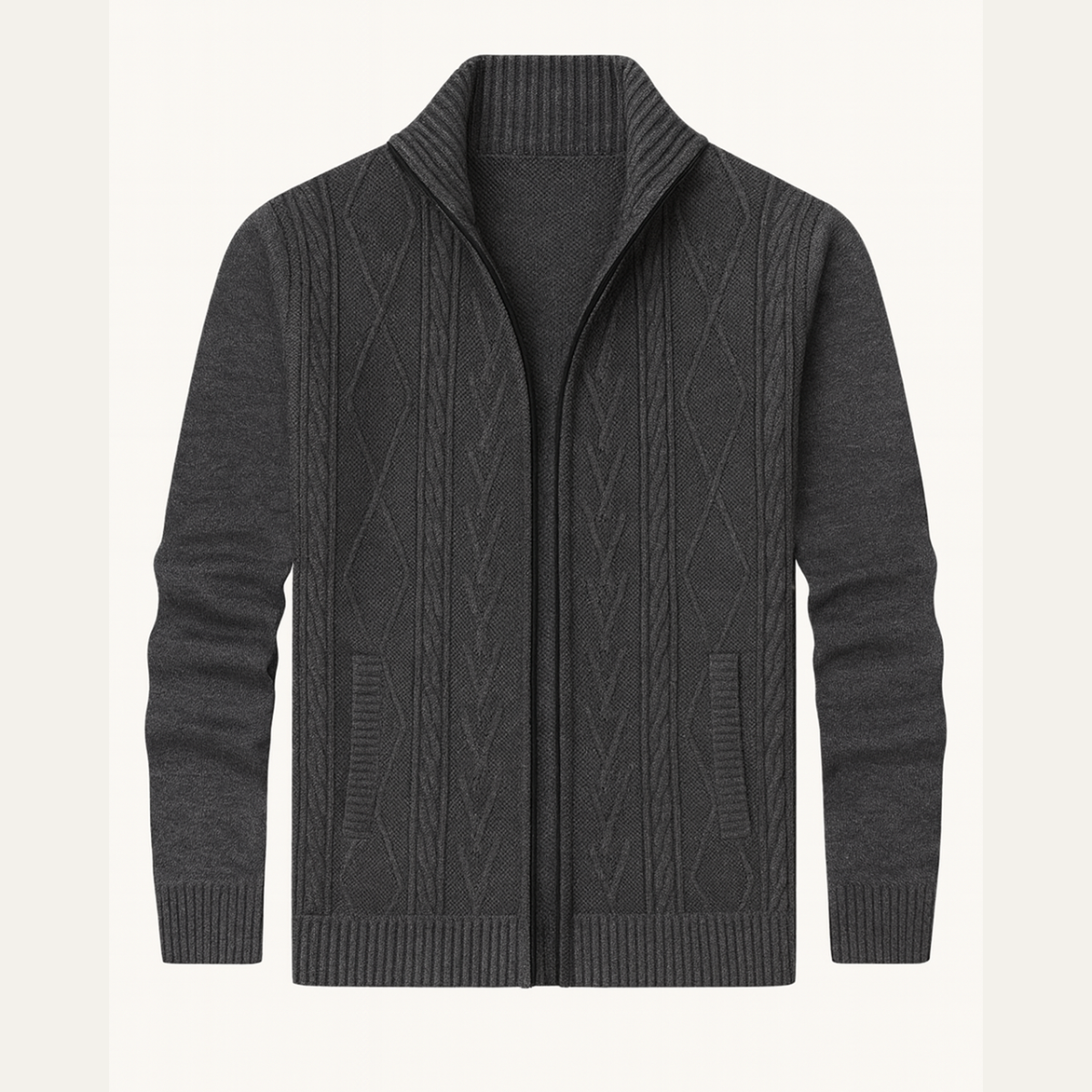 VogeLuxe | Men’s Cable Knit Zip Sweater 1