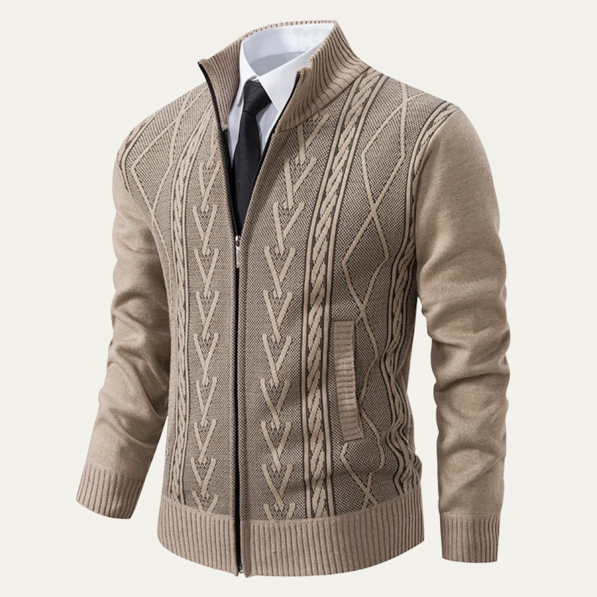 VogeLuxe | Men’s Cable Knit Zip Sweater 3