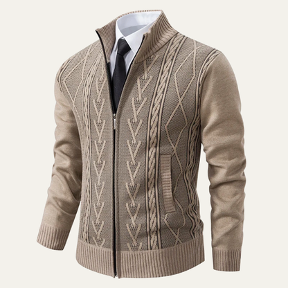VogeLuxe | Men’s Cable Knit Zip Sweater 3