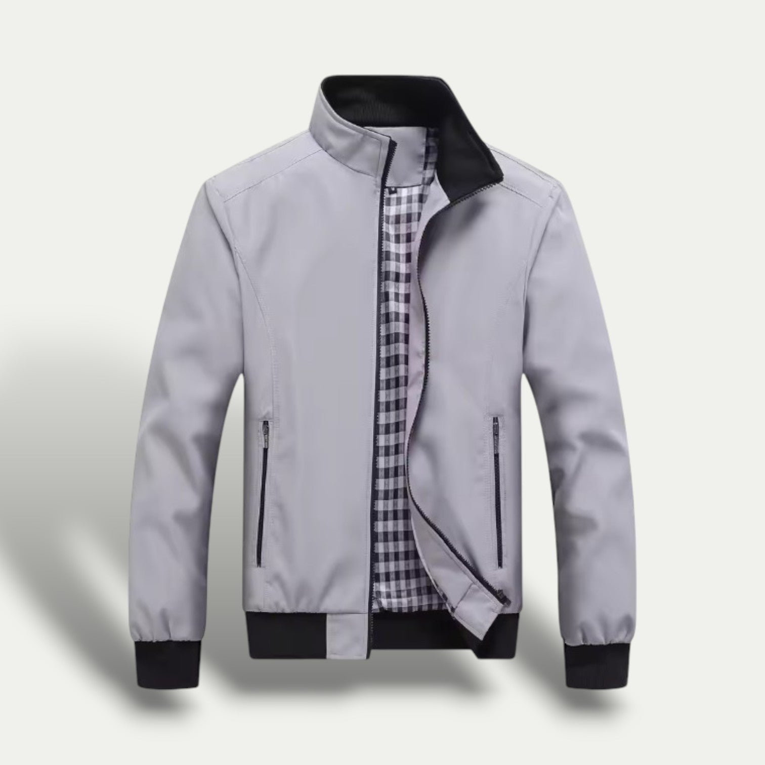 VogeLuxe | Men’s Check Lined Zip-Up Jacket 7