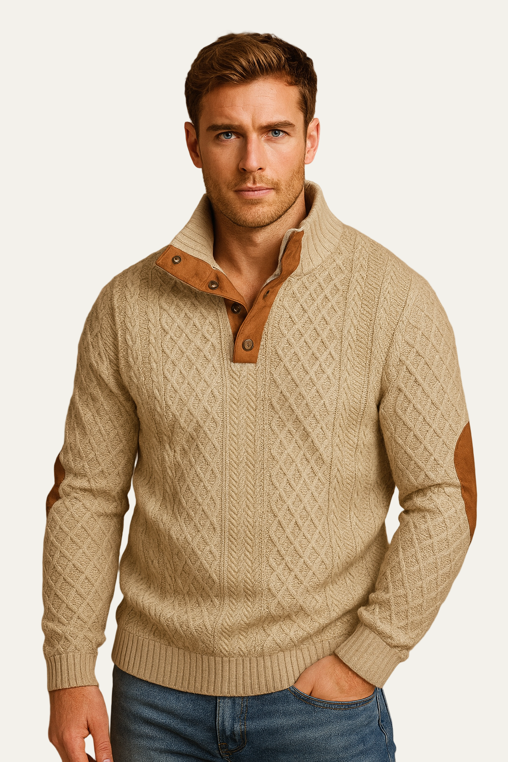 VogeLuxe | Men’s Chunky Cable-Knit Jacquard Sweater 0