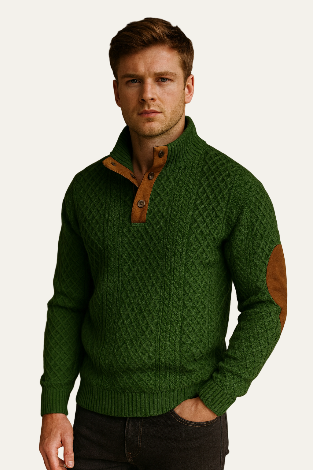 VogeLuxe | Men’s Chunky Cable-Knit Jacquard Sweater 1