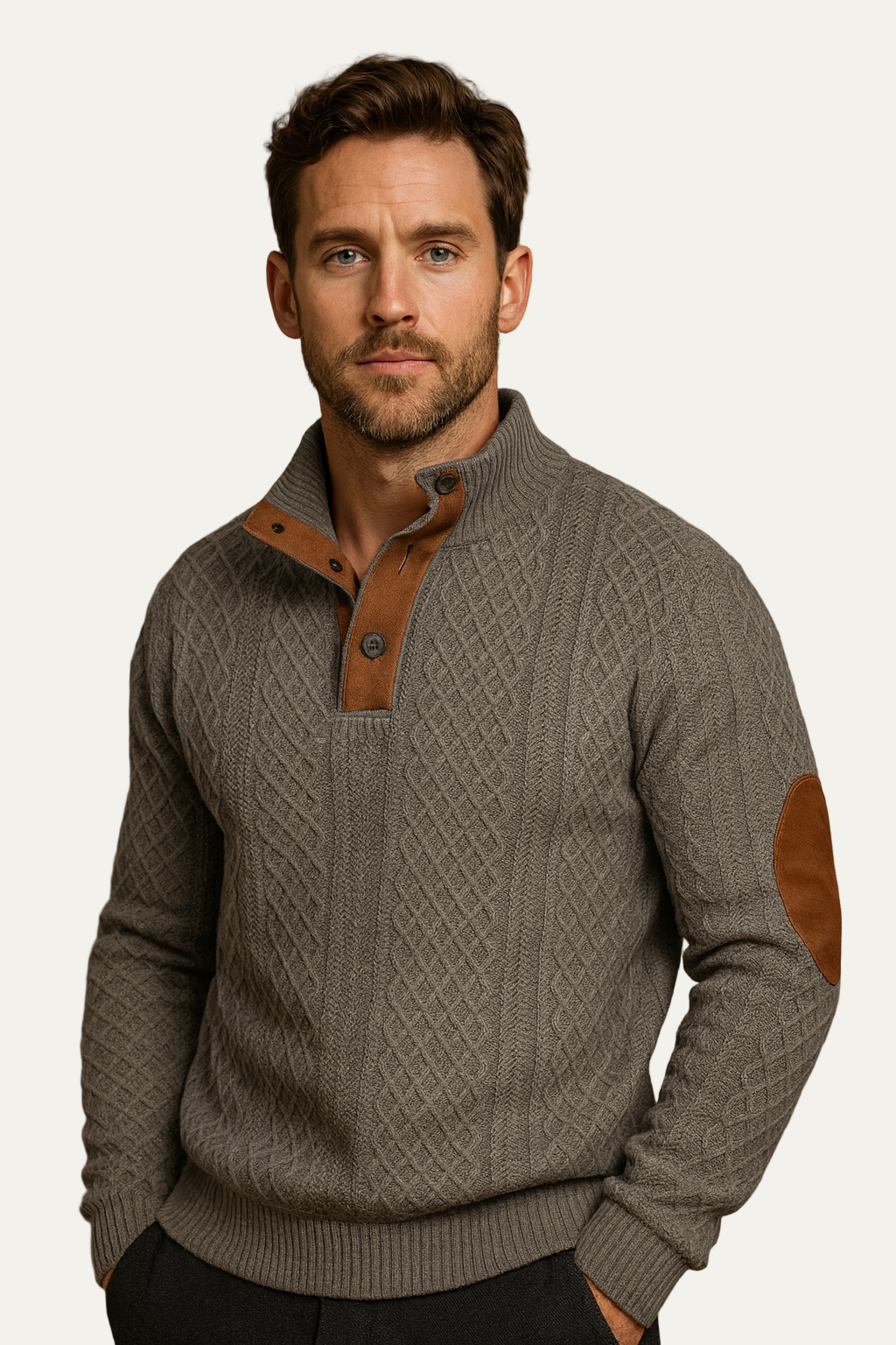VogeLuxe | Men’s Chunky Cable-Knit Jacquard Sweater 2