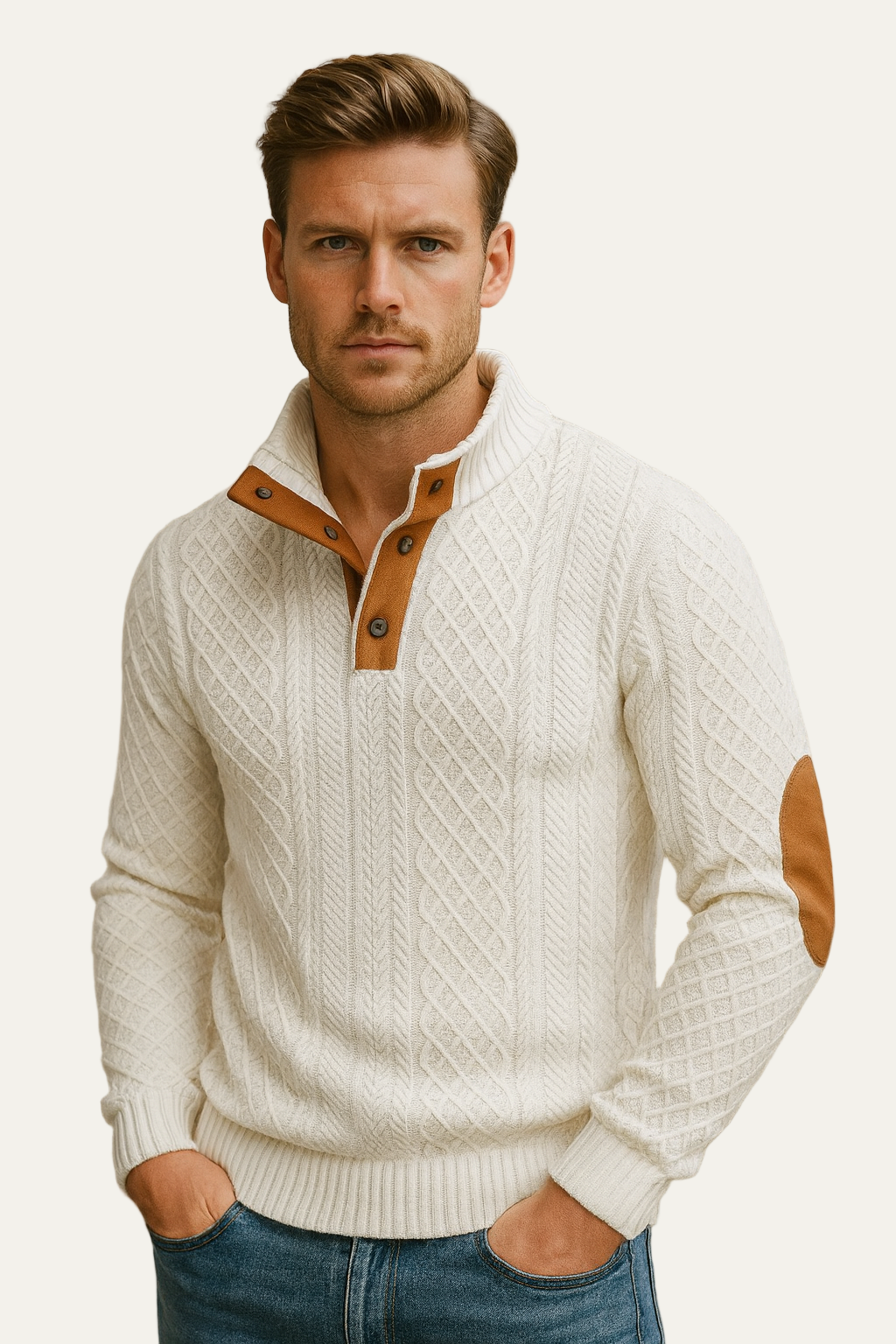 VogeLuxe | Men’s Chunky Cable-Knit Jacquard Sweater 3