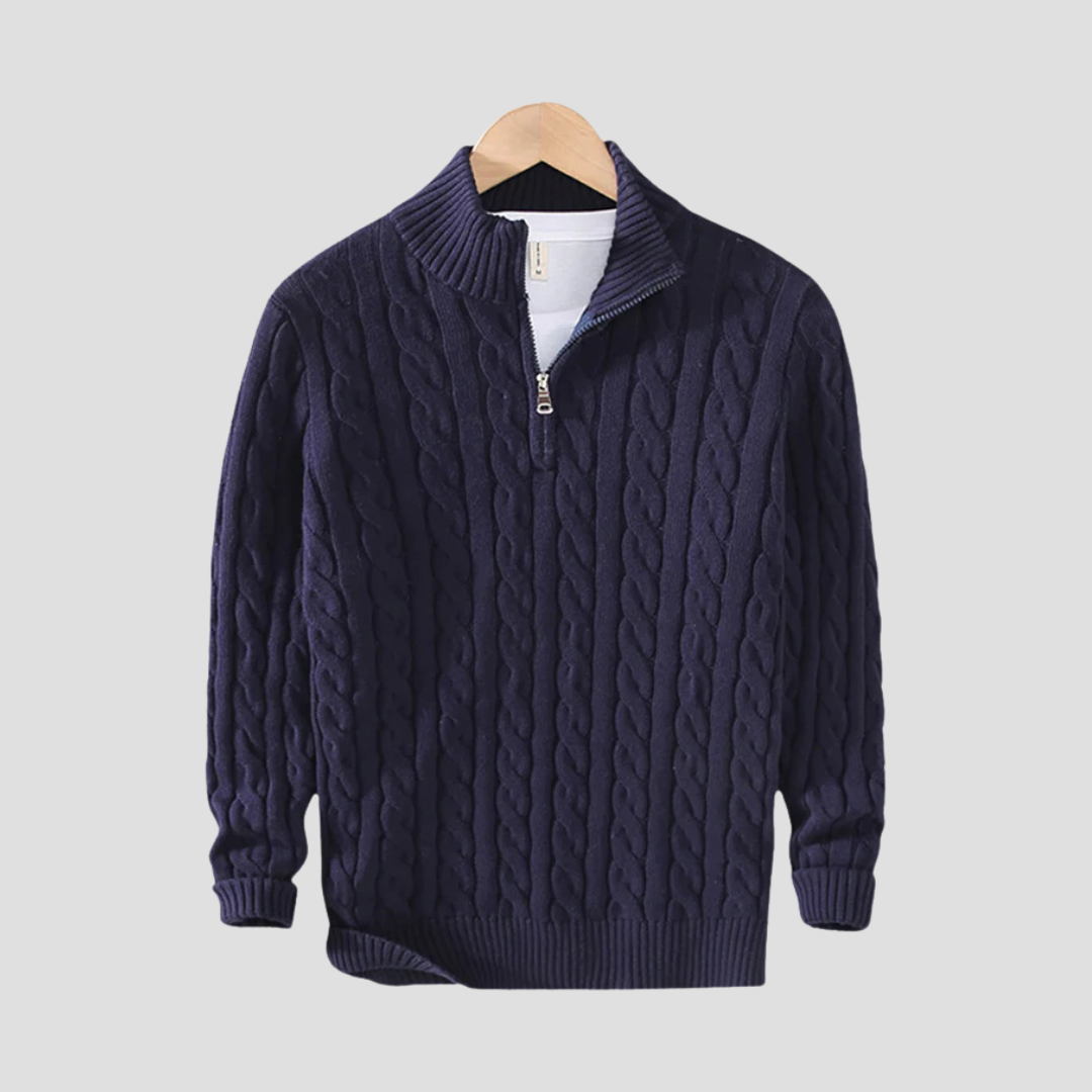VogeLuxe | Men’s Chunky Cable Knit Quarter-Zip Sweater 0