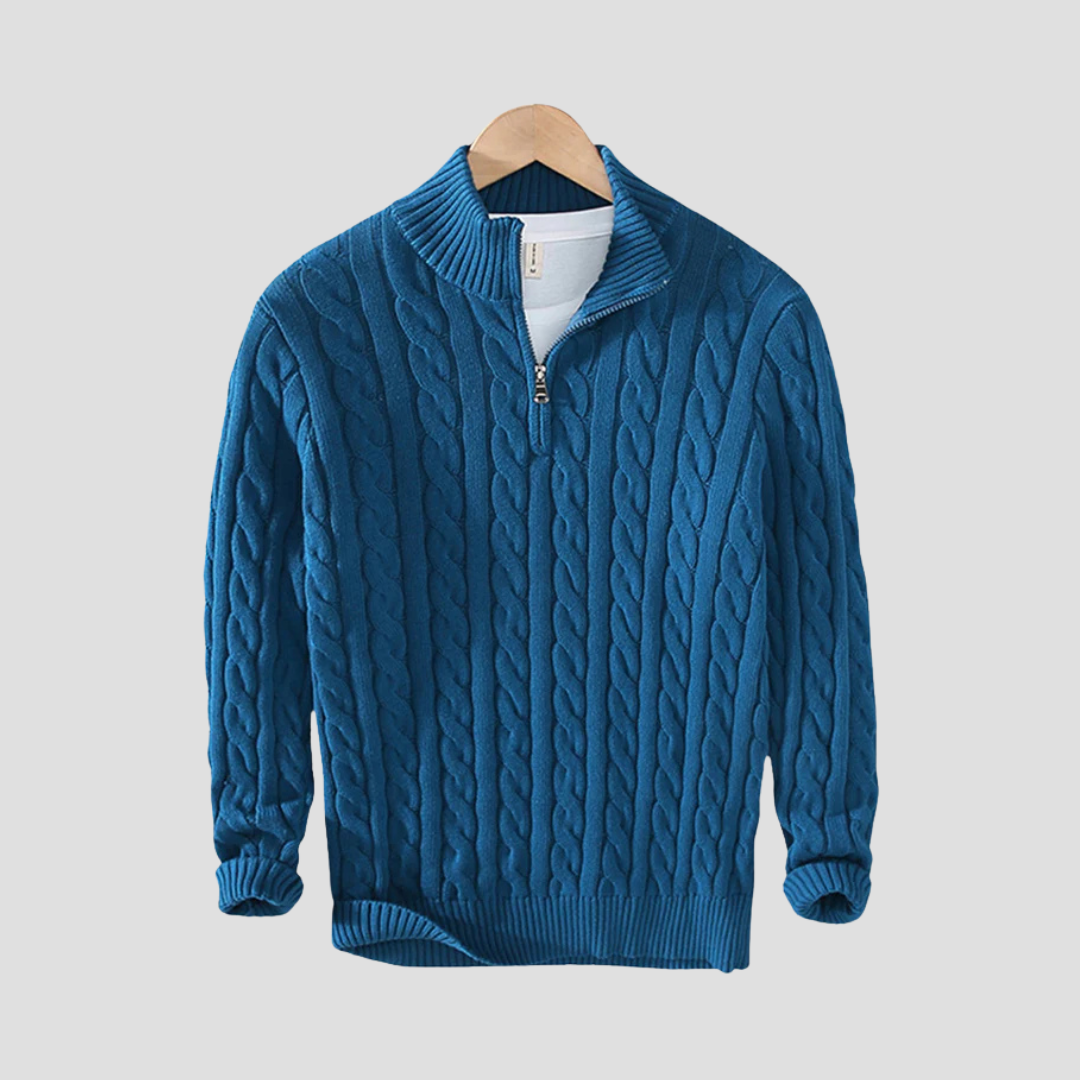 VogeLuxe | Men’s Chunky Cable Knit Quarter-Zip Sweater 2
