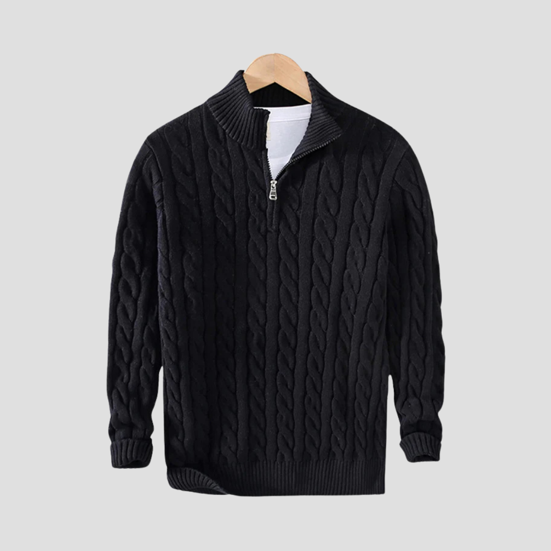 VogeLuxe | Men’s Chunky Cable Knit Quarter-Zip Sweater 3