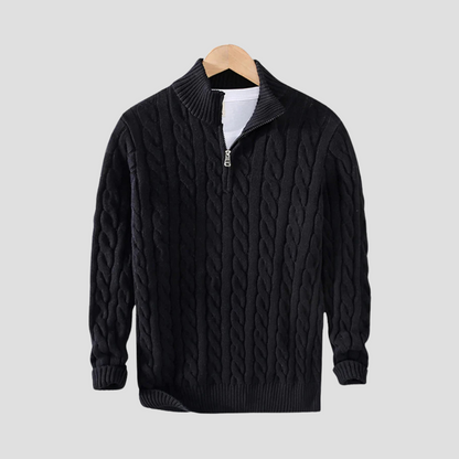 VogeLuxe | Men’s Chunky Cable Knit Quarter-Zip Sweater 3