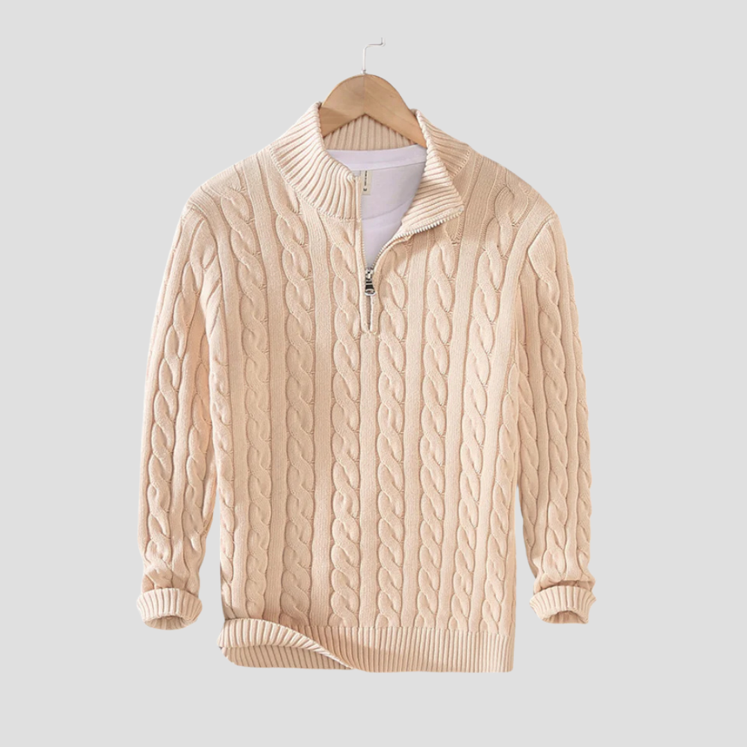 VogeLuxe | Men’s Chunky Cable Knit Quarter-Zip Sweater 4