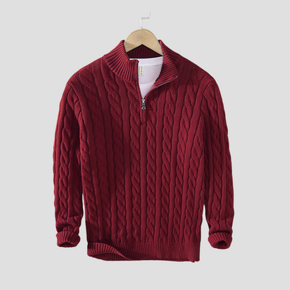 VogeLuxe | Men’s Chunky Cable Knit Quarter-Zip Sweater 5