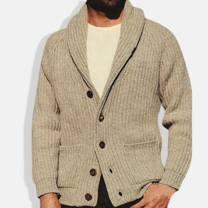VogeLuxe | Men’s Chunky Knit Cardigan with Shawl Collar 0