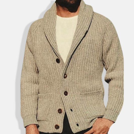 VogeLuxe | Men’s Chunky Knit Cardigan with Shawl Collar 0