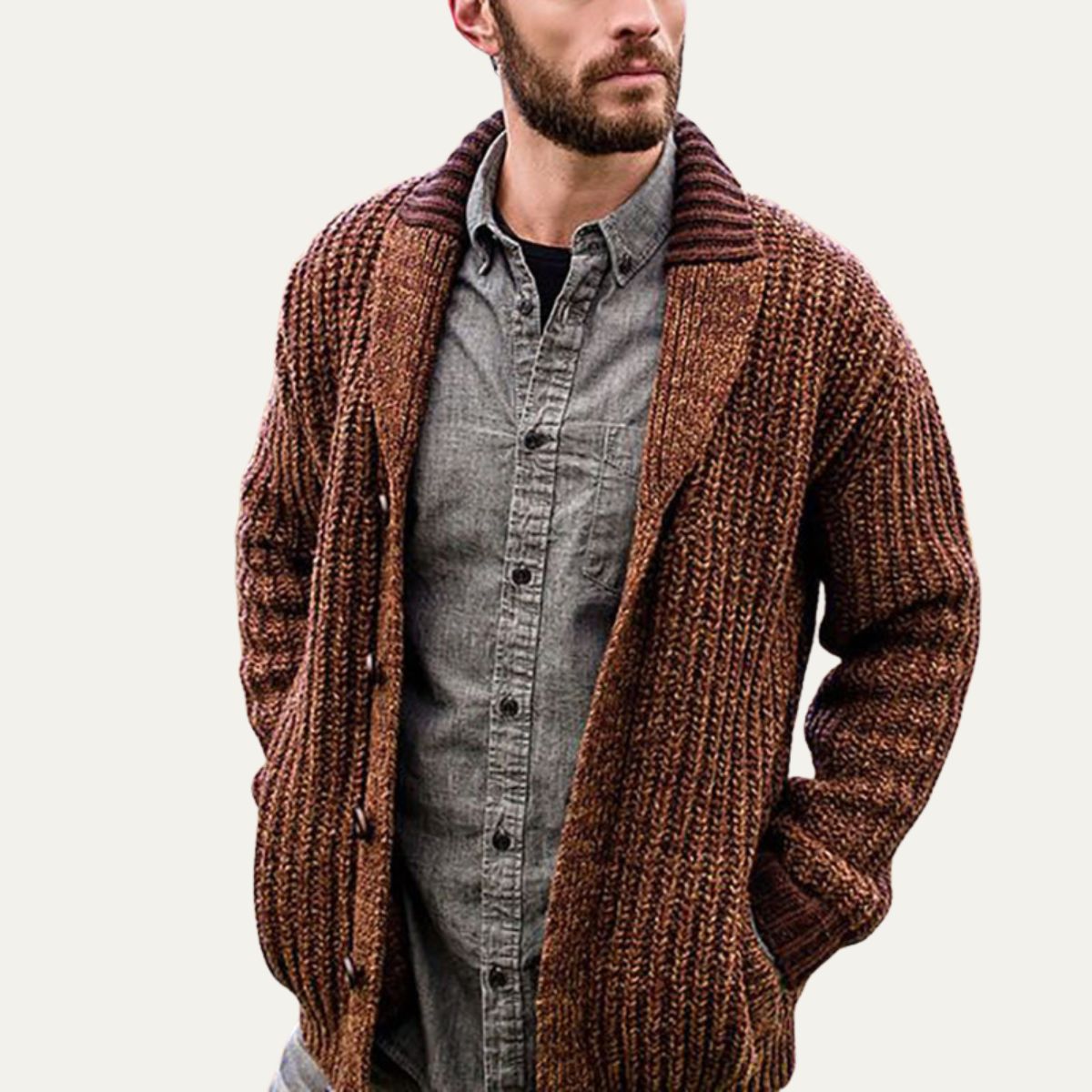 VogeLuxe | Men’s Chunky Knit Shawl Collar Cardigan 0