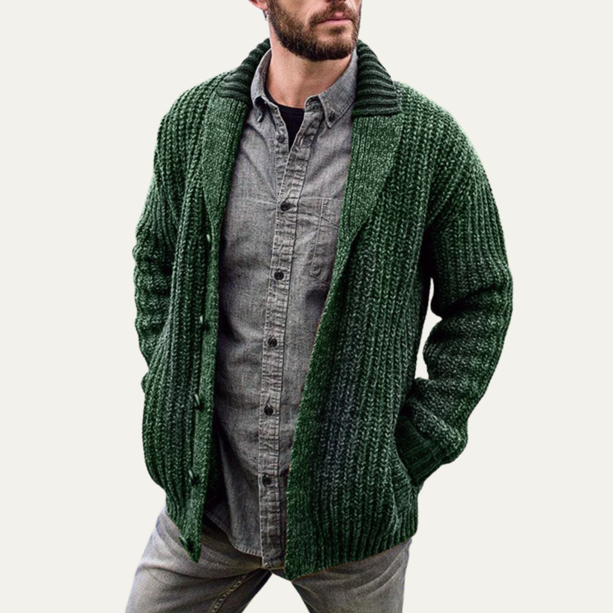VogeLuxe | Men’s Chunky Knit Shawl Collar Cardigan 4