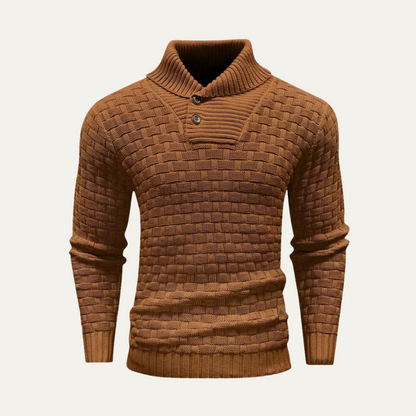 VogeLuxe | Men’s Chunky Knit Sweater with Shawl Collar 11