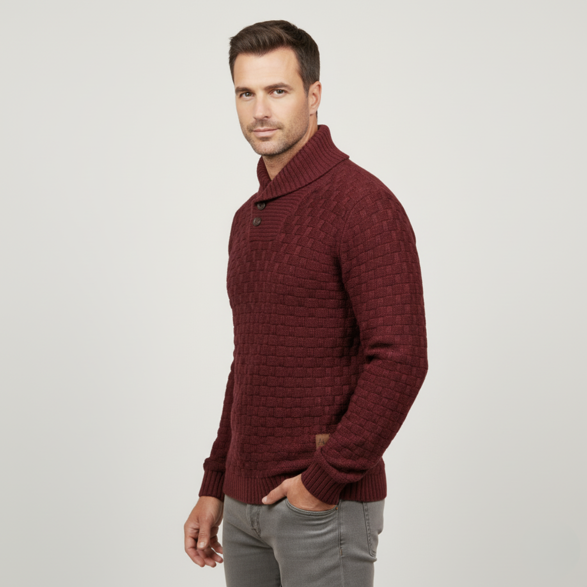 VogeLuxe | Men’s Chunky Knit Sweater with Shawl Collar 6