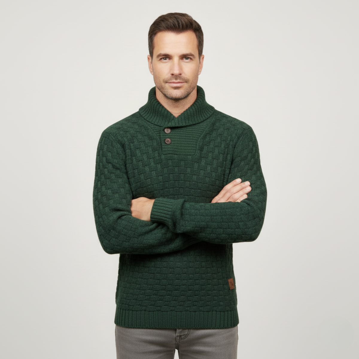VogeLuxe | Men’s Chunky Knit Sweater with Shawl Collar 8