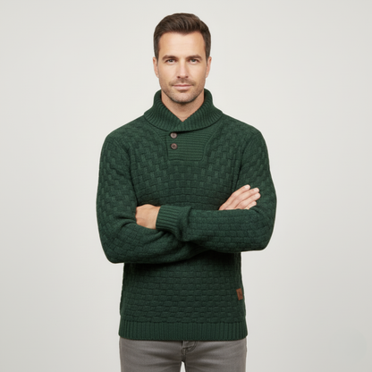 VogeLuxe | Men’s Chunky Knit Sweater with Shawl Collar 8