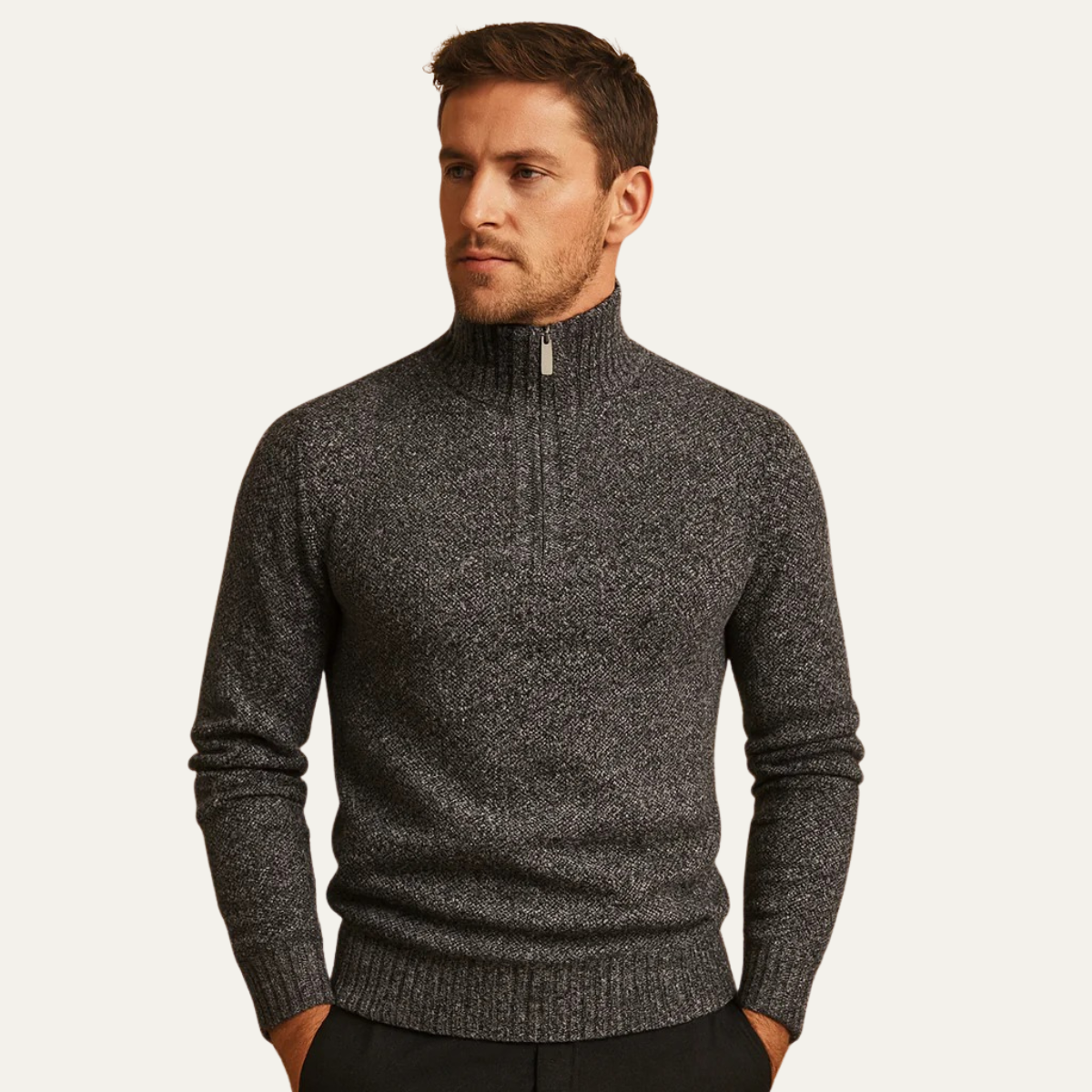 VogeLuxe | Men’s Chunky Tweed Quarter-Zip Sweater 0