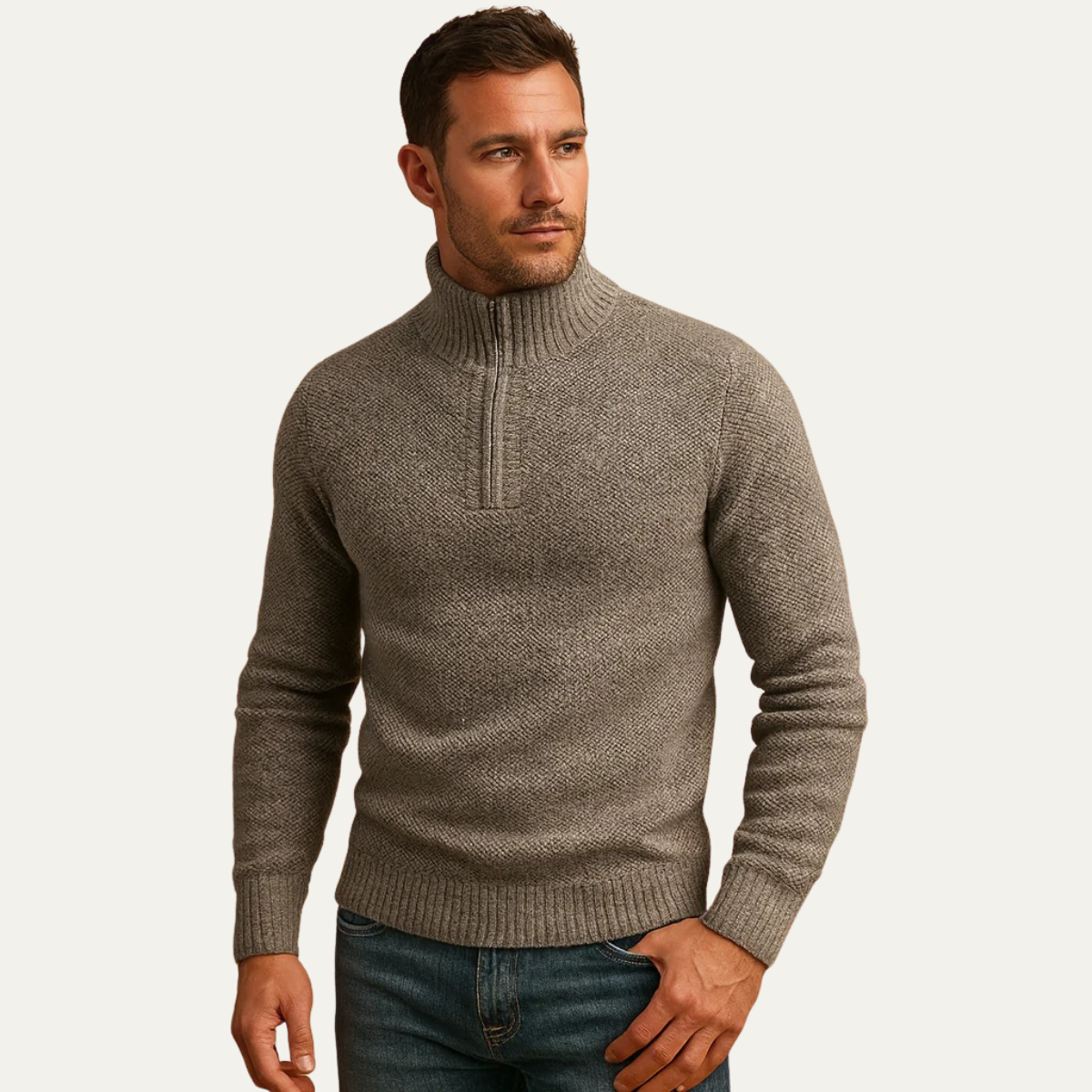 VogeLuxe | Men’s Chunky Tweed Quarter-Zip Sweater 2