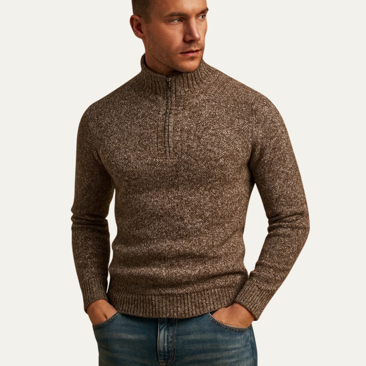 VogeLuxe | Men’s Chunky Tweed Quarter-Zip Sweater 3