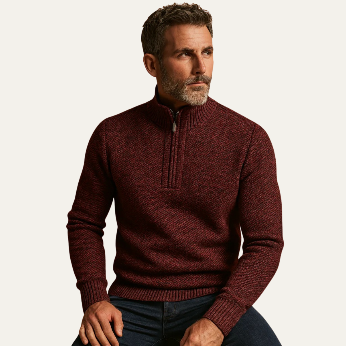 VogeLuxe | Men’s Chunky Tweed Quarter-Zip Sweater 5